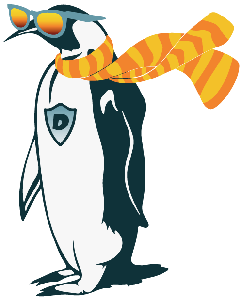 Penguin cartoon character wearing a scarf